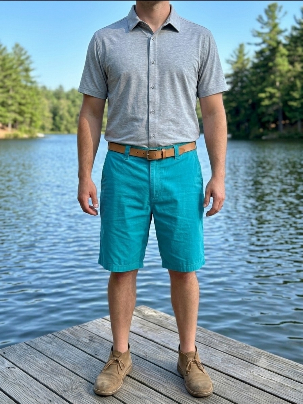 Columbia Mens Washed Out Cotton Chino Shorts Teal Blue 36W 10 Inseam